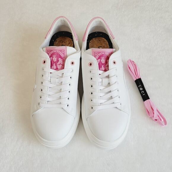 NWOB Loci Collab Nicki Minaj Bio Leather Low Top Platform Sneakers White & Pink - Picture 2 of 13